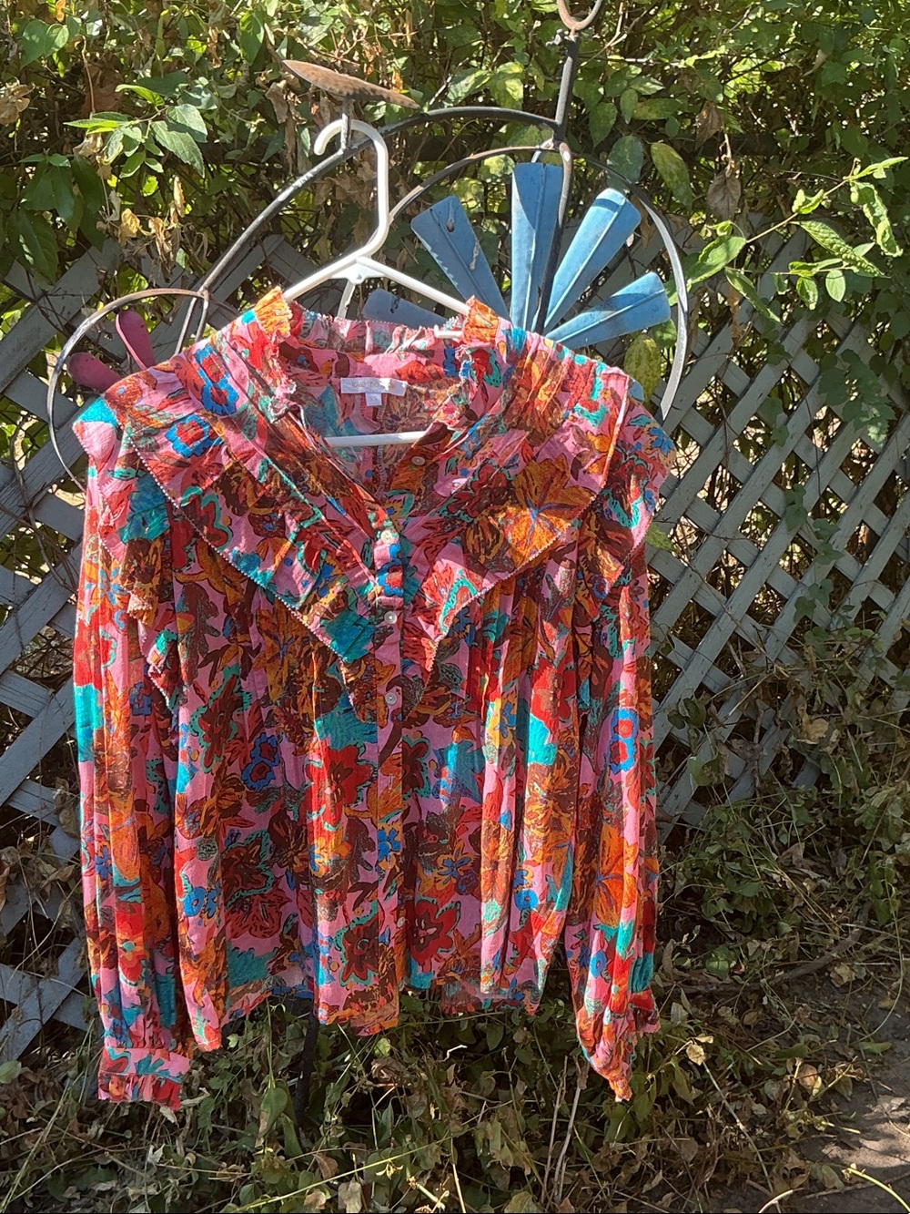 Printed Floral Ruffle Blouse - Coral Multi